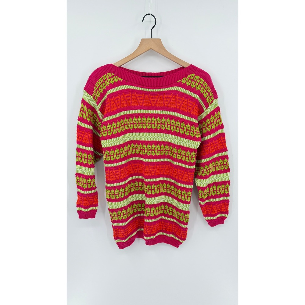 Pappagallo Sport NWT Vintage Sweater Size S Stripe Neon Eclectic USA Made